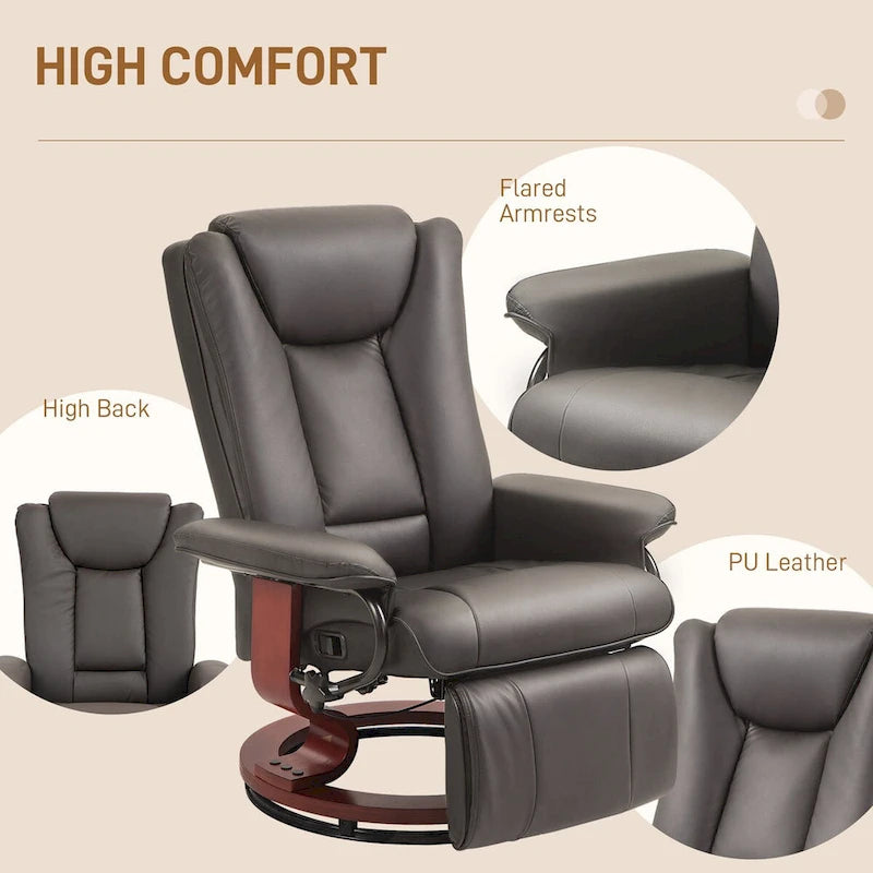 Fauteuil inclinable pivotant HOMCOM en cuir PU pour salon, avec repose-pieds