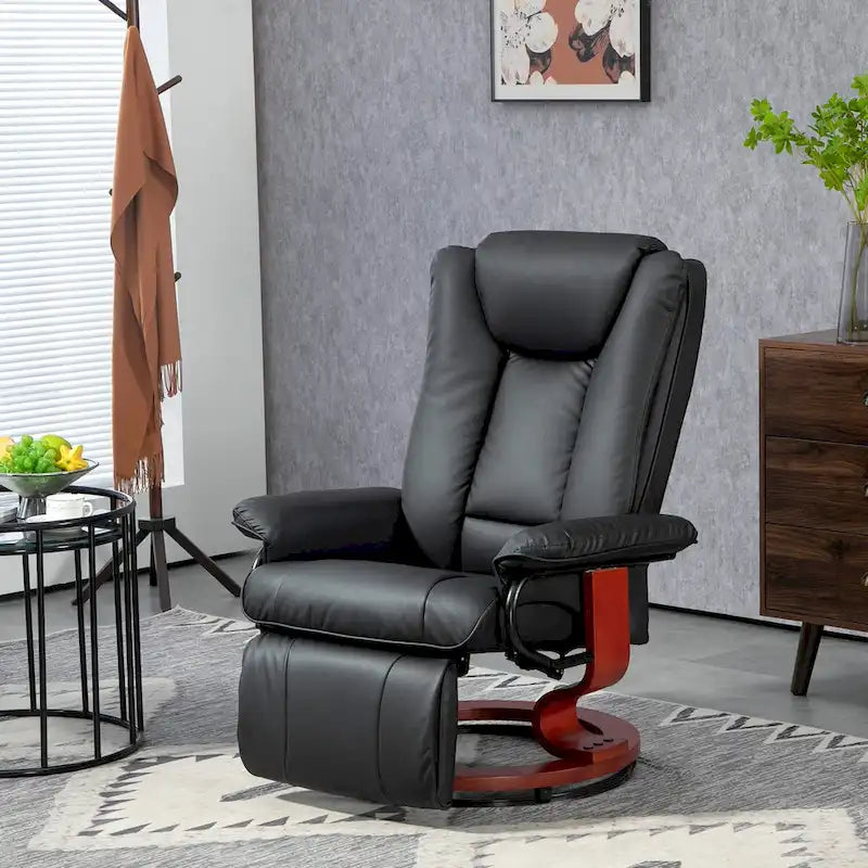 Fauteuil inclinable pivotant HOMCOM en cuir PU pour salon, avec repose-pieds