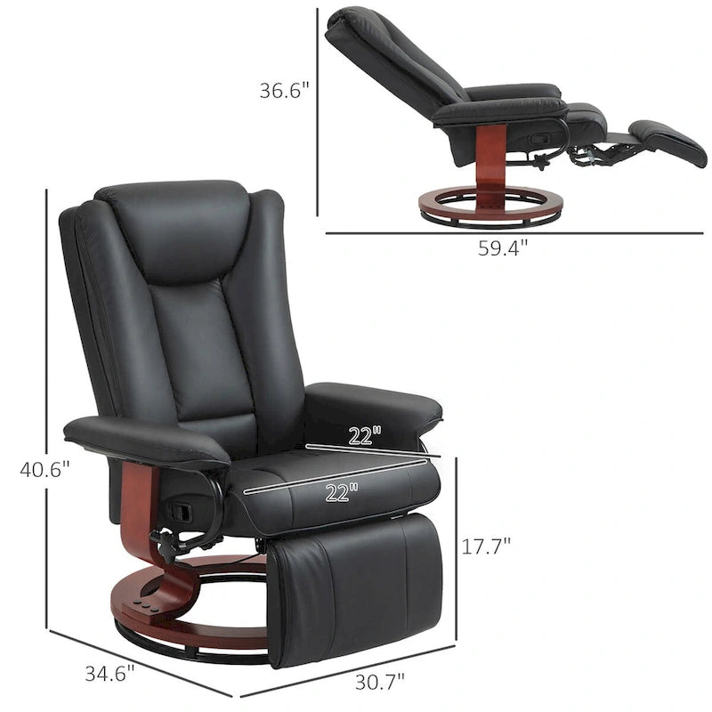 Fauteuil inclinable pivotant HOMCOM en cuir PU pour salon, avec repose-pieds