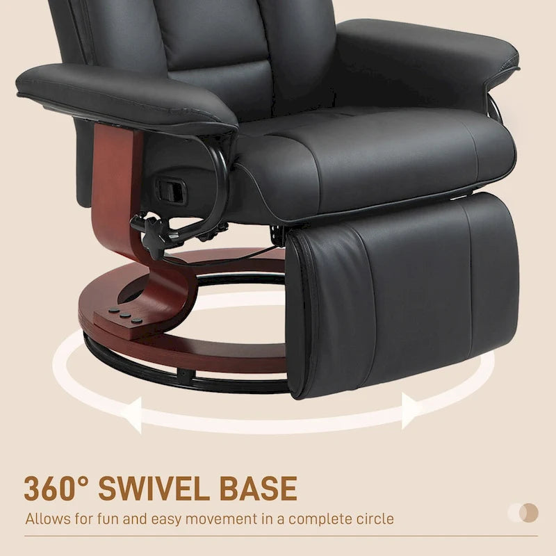 Fauteuil inclinable pivotant HOMCOM en cuir PU pour salon, avec repose-pieds