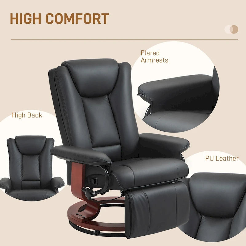 Fauteuil inclinable pivotant HOMCOM en cuir PU pour salon, avec repose-pieds