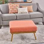 Pouf carré corail du milieu du siècle avec pieds en hévéa