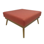 Pouf carré corail du milieu du siècle avec pieds en hévéa