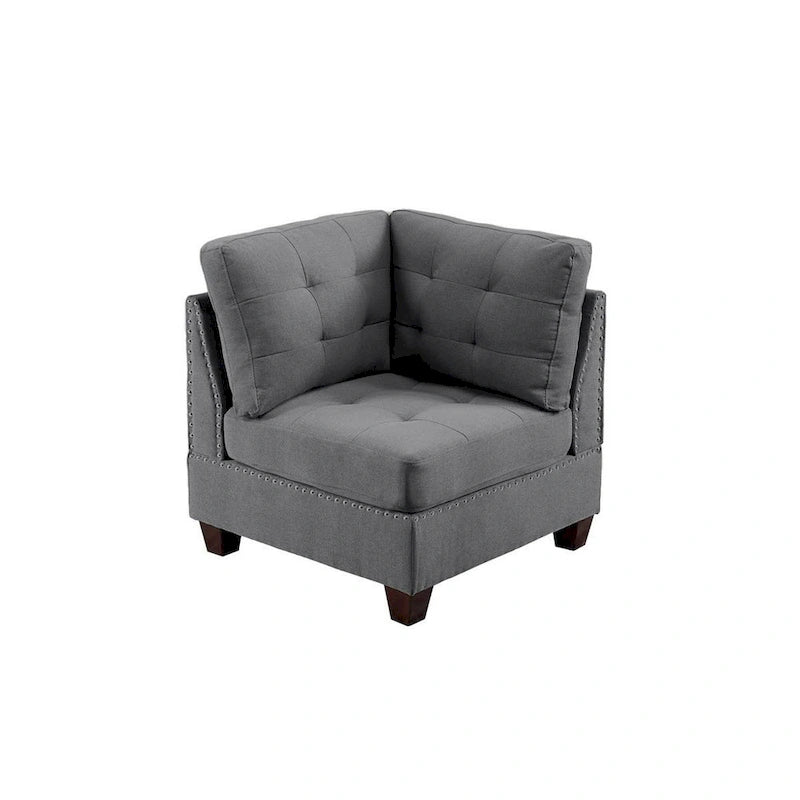 Fauteuil d'angle modulaire Lemy 32 po, Revêtement capitonné gris, Bois massif