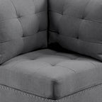 Fauteuil d'angle modulaire Lemy 32 po, Revêtement capitonné gris, Bois massif