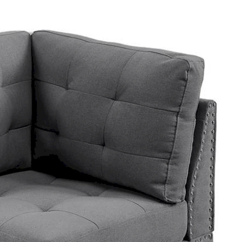 Fauteuil d'angle modulaire Lemy 32 po, Revêtement capitonné gris, Bois massif