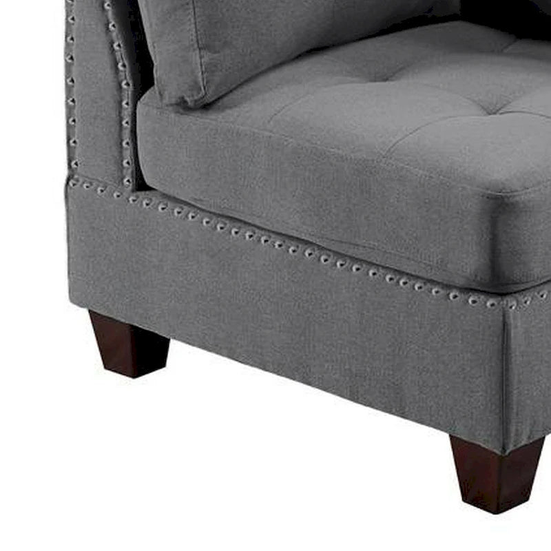Fauteuil d'angle modulaire Lemy 32 po, Revêtement capitonné gris, Bois massif