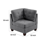 Fauteuil d'angle modulaire Lemy 32 po, Revêtement capitonné gris, Bois massif