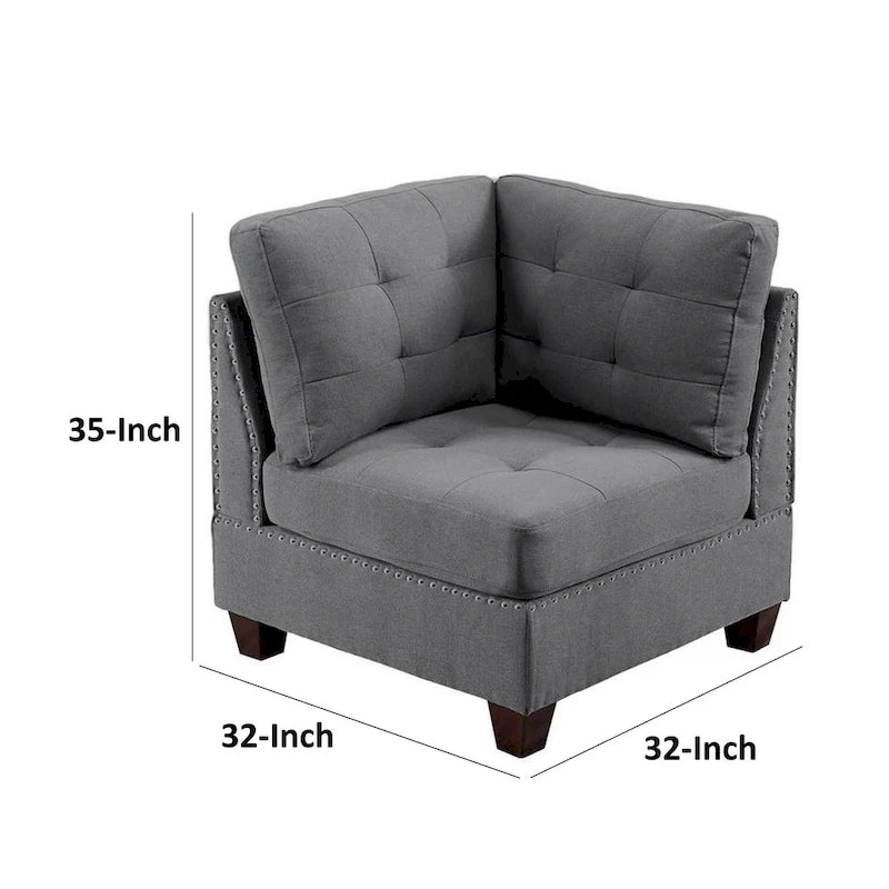 Fauteuil d'angle modulaire Lemy 32 po, Revêtement capitonné gris, Bois massif