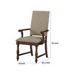 Chaise de salle à manger avec accoudoirs Tom 26 po, polyester beige, clous décoratifs, bois massif brun