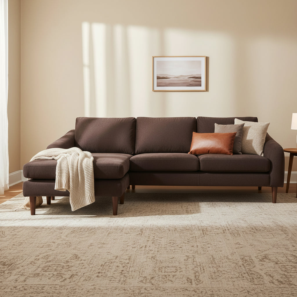 NADAAL STUDIOS Drew, Sectional with Reversible Chaise, Dark Brown - 98 X 59.2 X 33.5