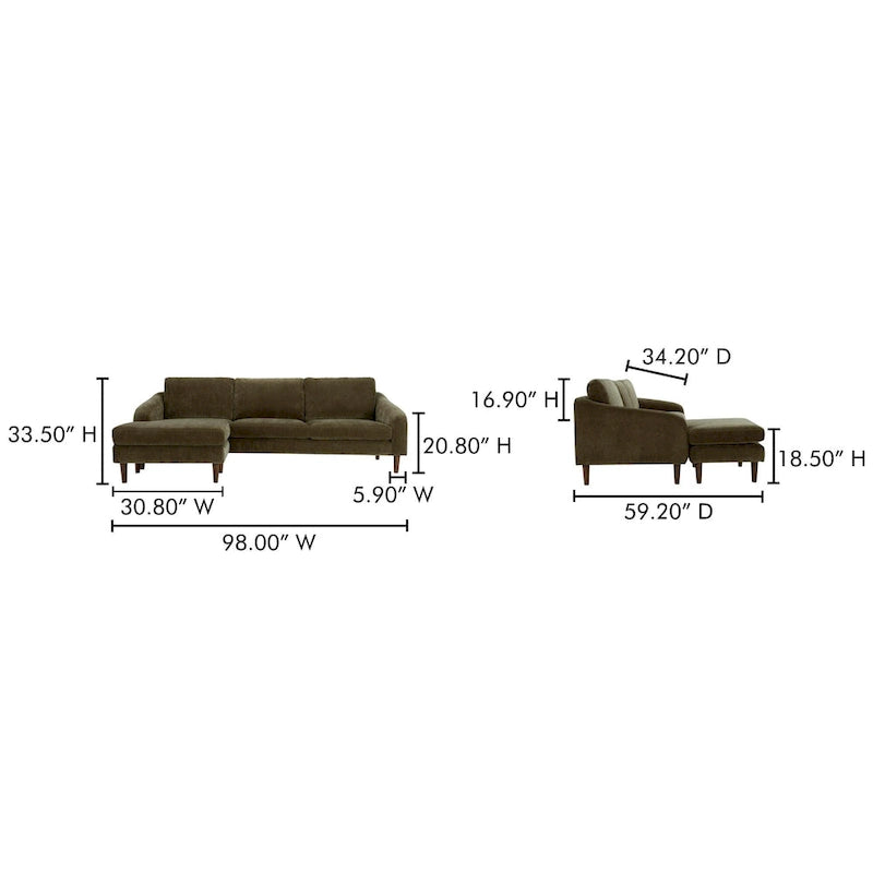 Canapé d'angle Drew avec méridienne réversible, marron foncé - 98 X 59,2 X 33,5