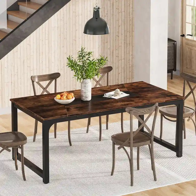Table à manger industrielle de 180 cm pour 4-6 personnes - L 180 x l 90 x H 77 cm