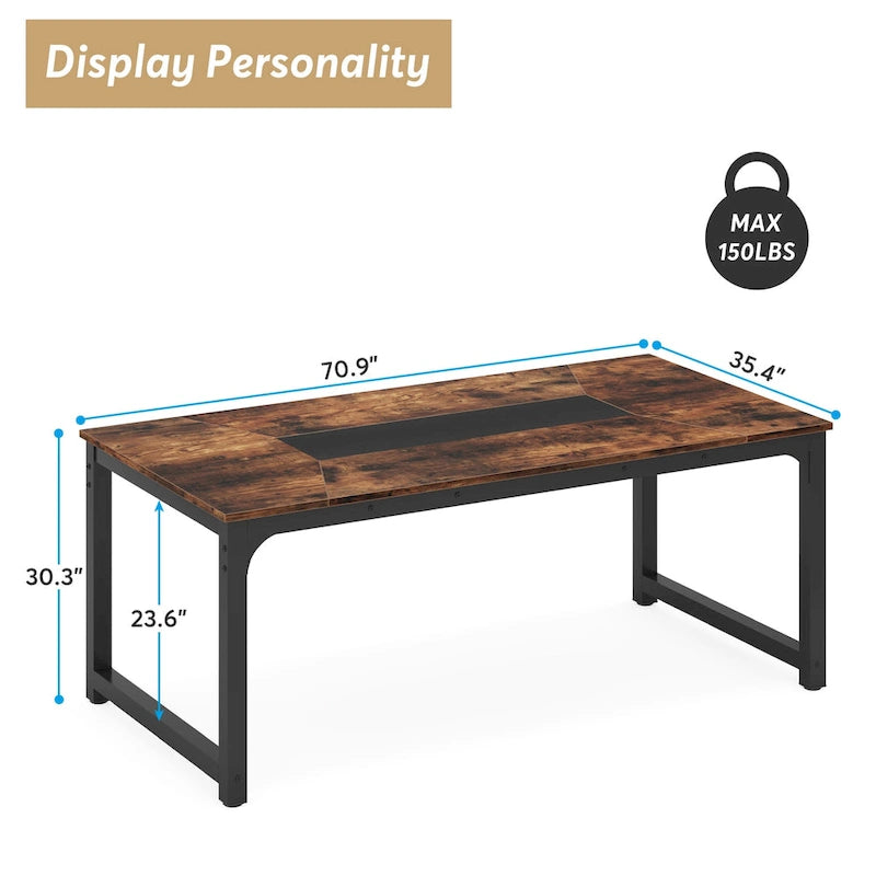 71 Inches Industrial Dining Table for 4-6 - 70.9 L x 35.4 W x 30.3 H