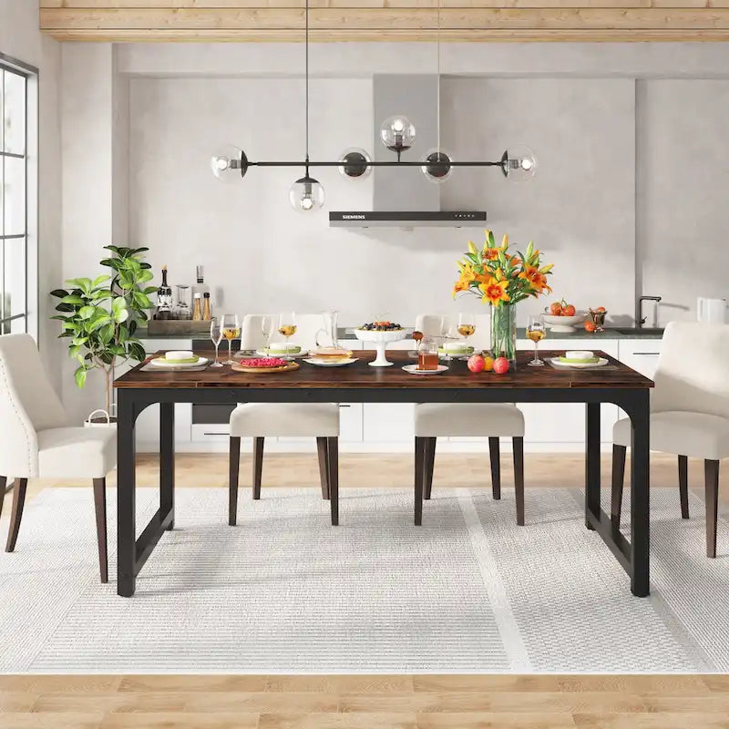Table à manger industrielle de 180 cm pour 4-6 personnes - L 180 x l 90 x H 77 cm