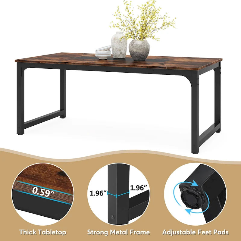 Table à manger industrielle de 180 cm pour 4-6 personnes - L 180 x l 90 x H 77 cm