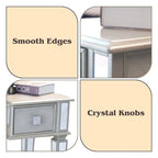 Commode 2 tiroirs avec miroir, coiffeuse, miroir relevable et tabouret
