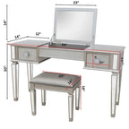 Commode 2 tiroirs avec miroir, coiffeuse, miroir relevable et tabouret