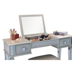 Commode 2 tiroirs avec miroir, coiffeuse, miroir relevable et tabouret